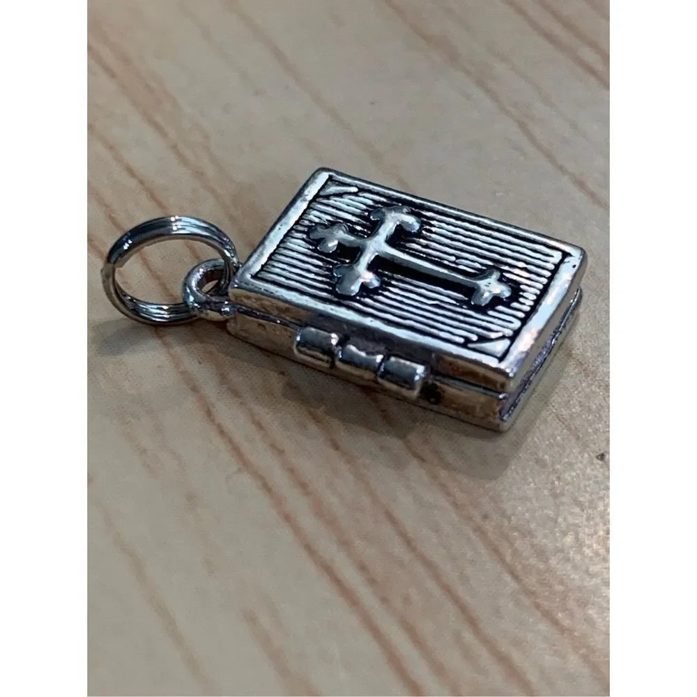 .925 Vintage Bible Opens Sterling Silver Jewelry Charm
